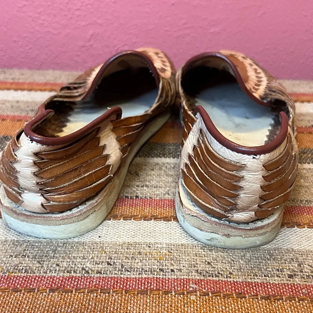 Men's Tan & Cream Woven Leather Slip-On Loafers